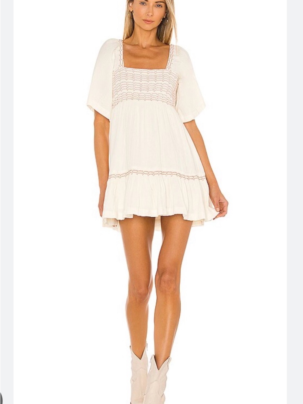 Free People Cream Smocked Easy To Love Bubble Dress in Moonglow